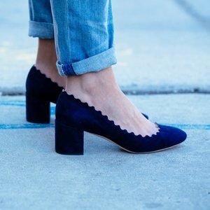 Chloe Navy Scalloped Suede Pumps Size 38.5
